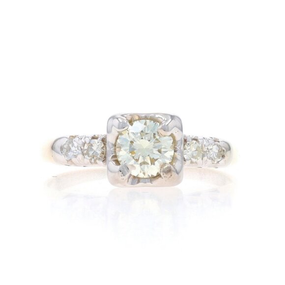 Yellow Gold Diamond Vintage Engagement Ring - 14k Round Brilliant .62ctw